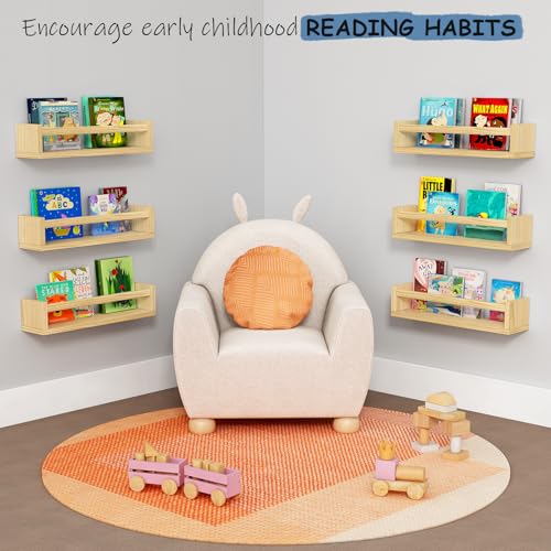 Floating Nursery Book Shelves for Wall, Natural Wood Wall Bookshelf for Kids Room Bedroom, Small Wooden Hanging Baby Book Shelf and Toy Organizer for Nursery Girl Boy Toddler Child - Set of 3 - Image 4