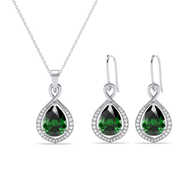 Clara 925 Sterling Silver Jino Green Solitaire Pendant Earrings Chain Necklace Jewellery Set | Platinum Plated, Swiss Zirconia |Gift for Women and Girls (B0DFMHWF2Q) Amazon Price History, Amazon Price Tracker