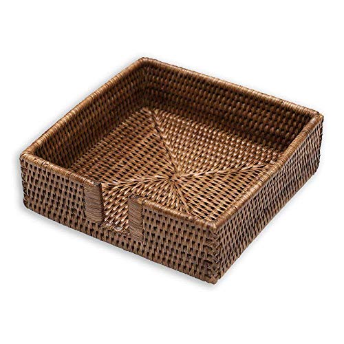 Caspari Rattan Luncheon Napkin Holder in Dark Natural Brown, 1 Each