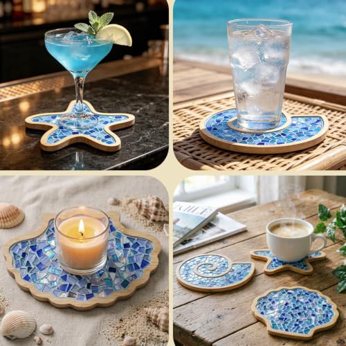 6 Sets DIY Ocean Mosaic Tiles for Crafts, Mixed Color Glass Mosaic Kits - image 7