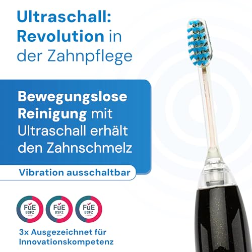 emmi-dent Ultraschallzahnbürste mit 96 Mio. Schwingungen– Sanfte elektrische Zahnbürste ohne Schrubben – Für empfindliche Zähne – Reisezahnbürste mit Zahncreme - Metallic Black Diamond
