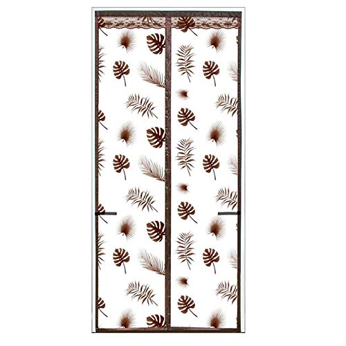 Patrón De Hoja Marrón Mosquitera Magnética 90x210cm / 35x82inches Mosquiteras De Puerta para madera, puertas de aluminio de hierro y balcón, puerta corredera de la sala de estar,Fácil de Montar sin T