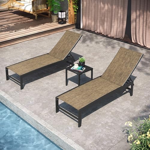 Pellebant Outdoor Lounge Chairs Set of 2 Patio Aluminum Chaise Lounge with Adjustable Backrest Rustproof Pool Lounge Chairs for Pool Deck Sunbath2pcsGreyBrown