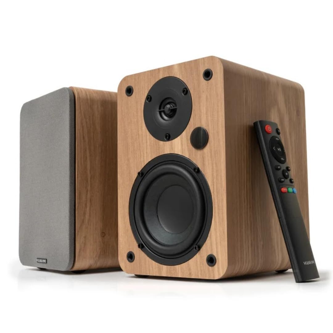 VULKKANO A4 ARC Aktivlautsprecher mit 4" Woofer, Bluetooth 5.0, HDMI ARC, Optica, RCA, USB, mit Subwoofer-Ausgang, Regallautsprecher mit elegantem Design, Braun