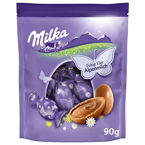 Milka Feine Eier Alpenmilch 1 x 90g I Osterschokolade Einzelpackung I für das Osternest und zum Verstecken I Süßigkeiten zu Ostern aus 100{436a8858b3091639114f83a49dbbf76b7b4a9b761a25dbf61bb2cecd02f575bc} Alpenmilch Schokolade