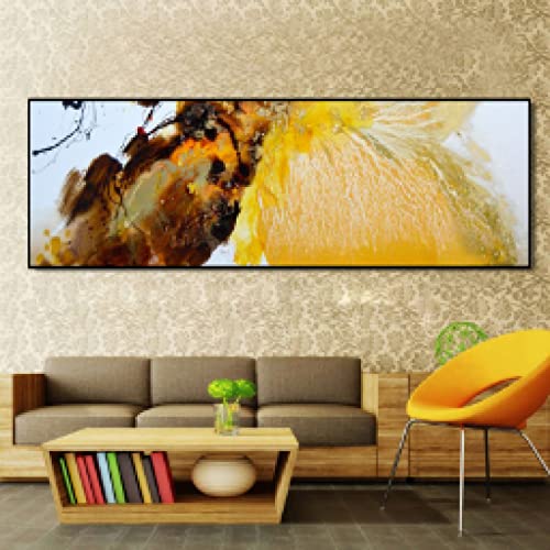 Toile abstraite moderne orange et dorée 60x180cm sans cadre - 2