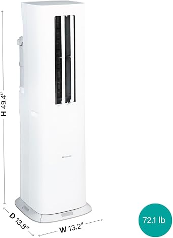 Hisense 8000 BTU Smart Tower Inverter Portable Air Conditioner with Heat | Wi-Fi Smart App Control, Energy Efficiency, Quiet, AC Heater Combo, for Living Room, Medium Rooms, up to 350 Sq. Ft.
