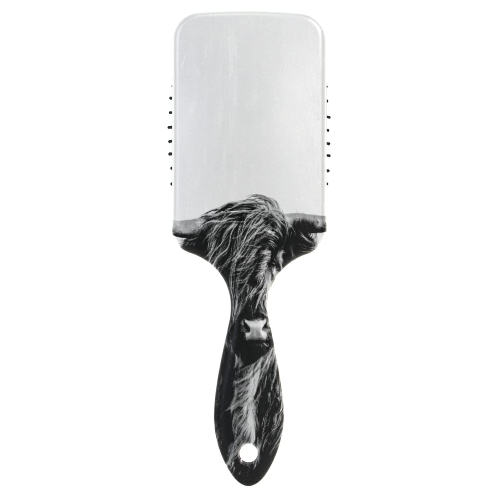 Black White Scottish Highland Cow Vintage Style Paddle Brush Hair Brush, Plastic Soft Nylon Pins Air cushion comb, Detangle Anti-Static Dry Wet Hair Hairbrush for Smoothing Women Men Hair