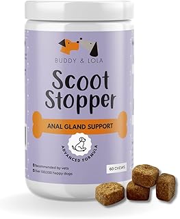 Buddy & Lola Scoot Stopper Anal Gland Chews For Dogs - High Fibre Chews To Stop Scooting and Licking Under Tail with Natural Fibre Ingredients For Dogs Dandelion Root, Pumpkin Powder and Beet Pulp