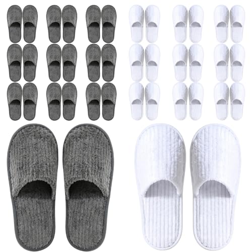 TINSKY 20 Pairs Disposable Slippers for Guests Non Slip House Spa Slippers Bulk Portable Indoor Slipper for Shoeless Home Hotel Women Travel (White and Black)