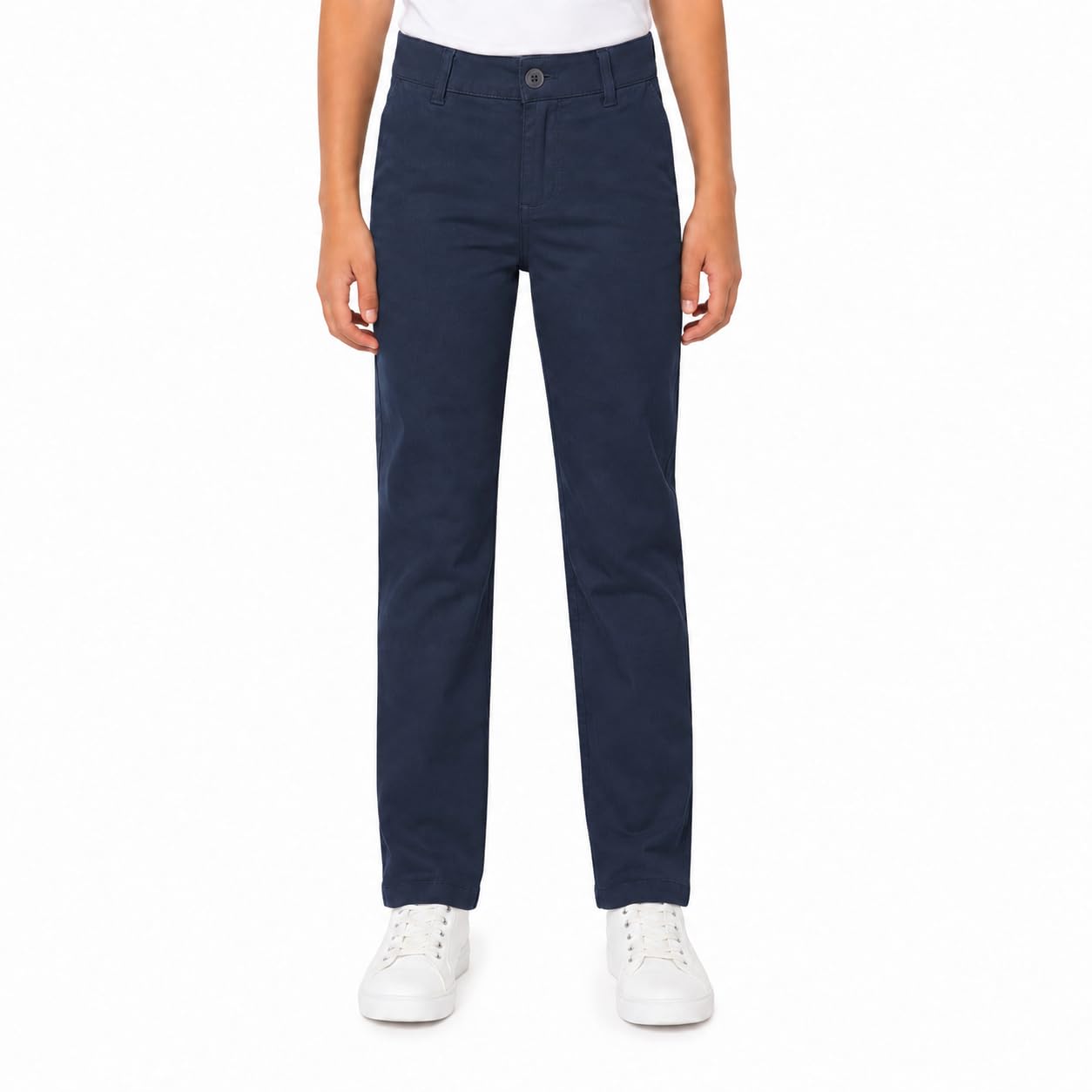 Bienzoe Pantalones de uniforme escolar de algodón elástico con cintura ajustable para niña - azul - 6X