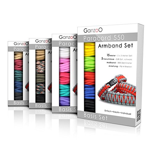 Ganzoo Paracord 550 Armband Set zum selber knüpfen, Knüpf- und Bastelset für DIY Bracelet mit Klickverschlüssen, Anleitung und Lanyard-Idee, Parachute Cord Armband, Camo