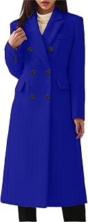 Women's Long Wool Blend Coat Classic Notched Lapel Double Breasted Pea Coats Warm Winter Woolen Trench Coat Overcoat