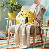Tache Home Fashion Yellow Emoji Smiley Face Pillow - Feeling Lucky Oopsy Daisy Emoticon Laughing Silly Crazy Face Missing Tooth Round Decorative Soft Squishy Throw Lounge Toss Cushion