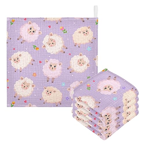 Image of vvfelixl Charming Sheeps Baby Burp Cloths Baby Muslin Washcloths for Boys Girls Cotton Baby Face Towel for Newborn Infants Soft and Absorbent 11.8 X 11.8In, 5 Pack
