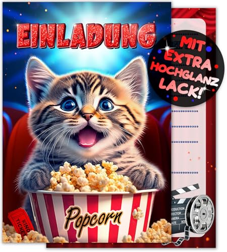 VULAVA 12x Kino EINLADUNGSKARTEN KINDERGEBURTSTAG Junge Mädchen - die Cinema PARTY Karten sind die Kino EINLADUNG für Jungen Kinder GEBURTSTAG Filmabend GEBURTSTAGSEINLADUNG Film Popcorn Kino-Ticket
