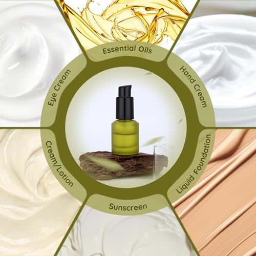 Image of Segbeauty 0.5oz Frosted Glass Travel Size Containers for Lotions, 3pcs Mini Empty Lotion Bottles Pump Dispenser Refillable, 15ml Green Travel Containers for Creams, Small Hair Oil Pump Bottle Liquids