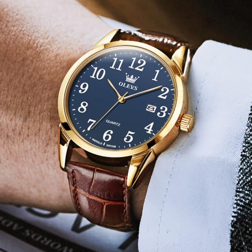 Image of OLEVS Men Leather Watches Classic Quartz Large Dial Easy Read Waterproof