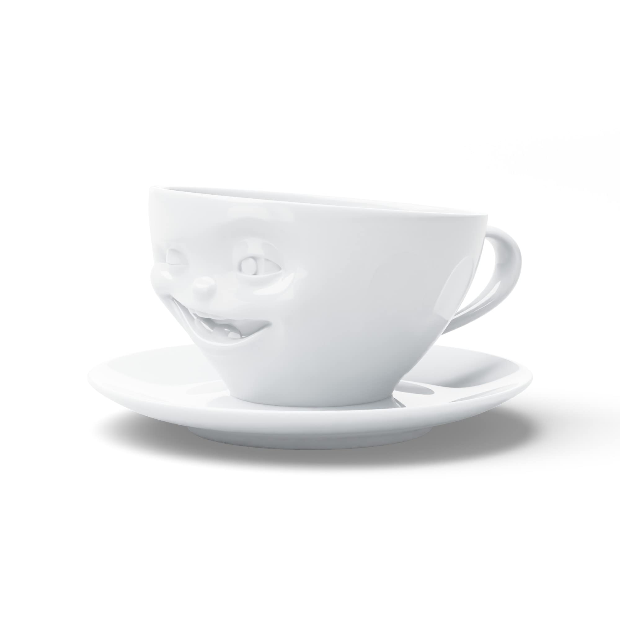 FIFTYEIGHT PRODUCTS / Kaffeetasse mit Unterteiler „Zwinkernd“ (Porzellan, 200 ml, weiß, Made in Germany)