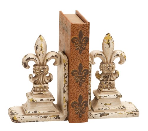 Distressed White Fleur de Lis Bookends, Pair: 5.5