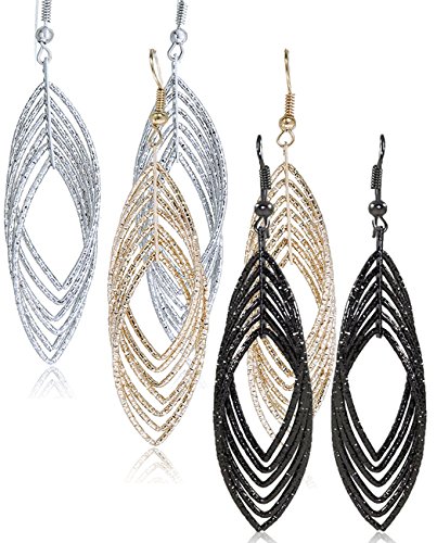 Gold and Luster Women Jewelry Drop Dangle Earrings Set Diamond Cut Silver And Gold Plated 2 Pairs (GL4: Long Dangle 3.4