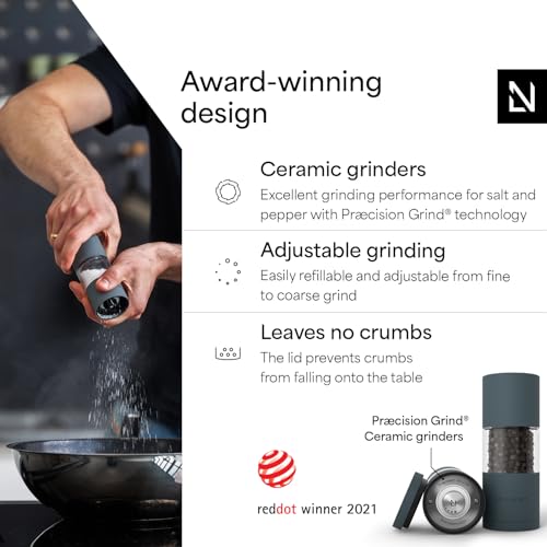 Image of LARS NYSOM Salt and Pepper Grinder Set, Manual Salt and Pepper Mills with Adjustable Ceramic Grinder, Design Spice Shaker Set (Stone Blue)