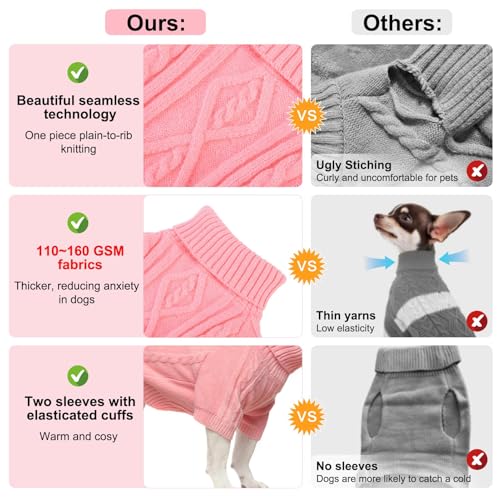 Image of BEAUTYZOO Dog Sweaters for Small Dogs, Knit Clothes with Harness Hole | Turtleneck Pullover Fall Winter Knitwear, Fuzzy Fleece Cold Weather Coat for Girl Boy Puppy, Warm Pet Sweatshirt, Pink S