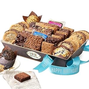 Broadway Basketeers Happy Birthday Gift Baskets. Share the Joy with 44 Brownies and Cookies Individually Wrapped for Freshness. Assorted Topping and Flavors