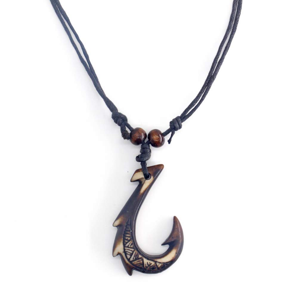 Colgante de gancho hawaiano con cadena ajustable de cordón de cáñamo, collar tribal maorí, Resina Resina Cuerda
