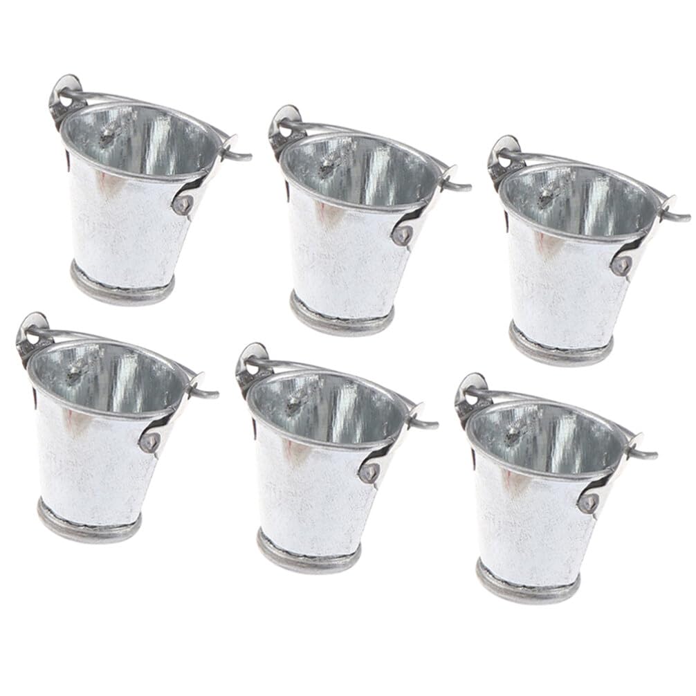 6 Mini Metal Buckets with Handles Small Miniature Galvanized Tinplate Buckets Mini Water for Home Micro Landscape Garden Bucket for Party