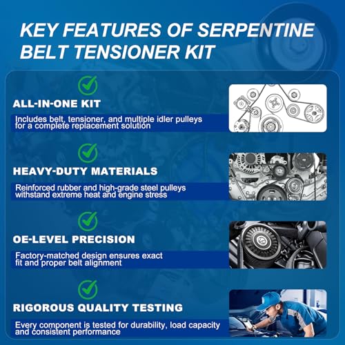 Image of Serpentine Belt Drive Component Kit with Belt Tensioner & Idler Pulleys, Fit Ford Expedition 2009-2014, Explorer 2006-2010, F-150 /F-250 /F-350 2005-2006, Lincoln Navigator 2010-2014, Replaces 90K38274A