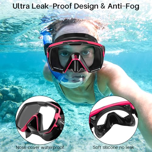 Image of Freela Adult Swim Goggles Mask Tempered Glass Anti Fog Waterproof 180Clear | Youth Compatible, Tempered Glass, Pool Snorkeling Open‑Water Swim Soft Silicone Nose Cover Design, Underwater Sightseeing