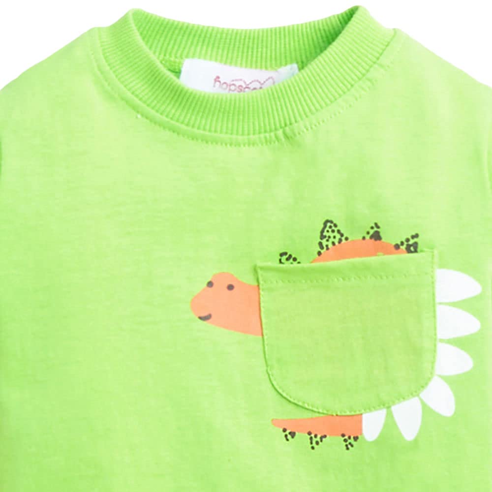 Hopscotch Boys Cotton All-Over Print T-shirt with Jacket and Pants Set In Green Color For Ages 2-3 Years 1