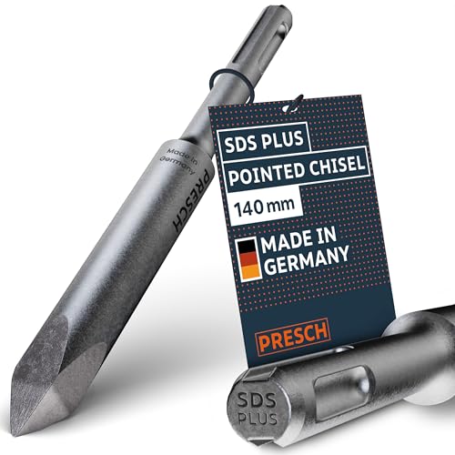 Presch SDS-Plus Pointed Chisel - Extremely Robust, Durable tip - for All Breakthrough Work (140 mm Length) - Rotary Hammer Chisel Made of high-Performance Steel for Powerful impacts