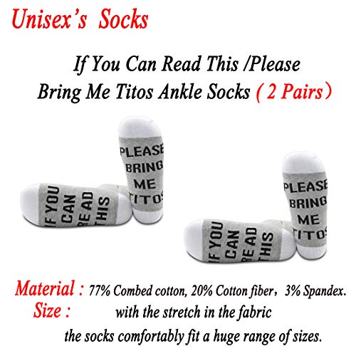 JXGZSO 2 Pairs Tito Lover Socks Vodka Lover Gift If You Can Read This Please Bring Me Titos Socks Alcohol Lover Socks (Titos Grey Ankle Socks)