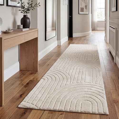Paco Home Tapis Salon Chambre Adulte Poil Long Shaggy Motif Scandinave Motif Boho Arc-en-Ciel Lavable Beige Crème, Dimension:80x150 cm