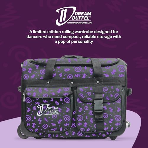 Dream Duffel Small Confetti Bag with Telescoping Garment Rack, USB Port, Insulated Pocket, Folding Stool Pocket, Limited Edition, Purple2