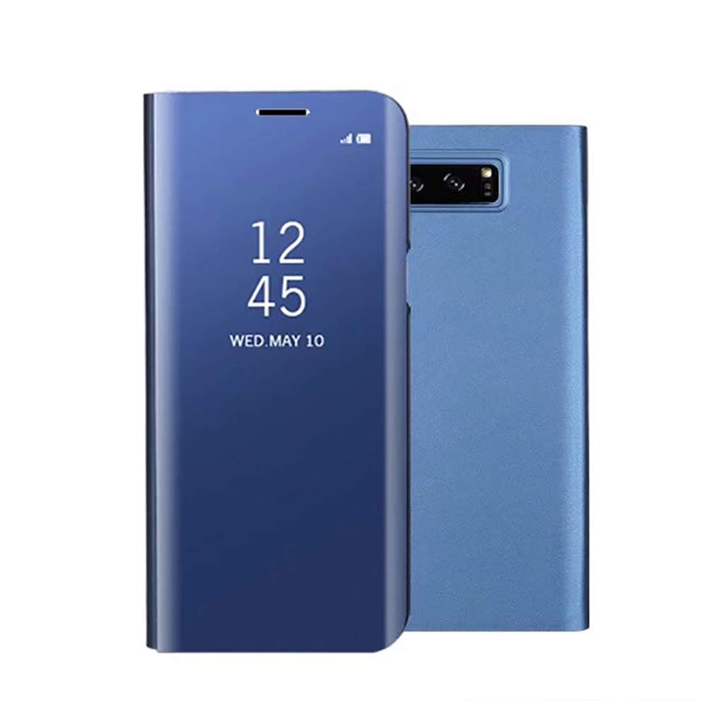 A nyos Galaxy S10e Mirror case, Translucent Clear View Electroplate Flip Stand Luxury Case Cover for Samsung Galaxy S10E (Blue)