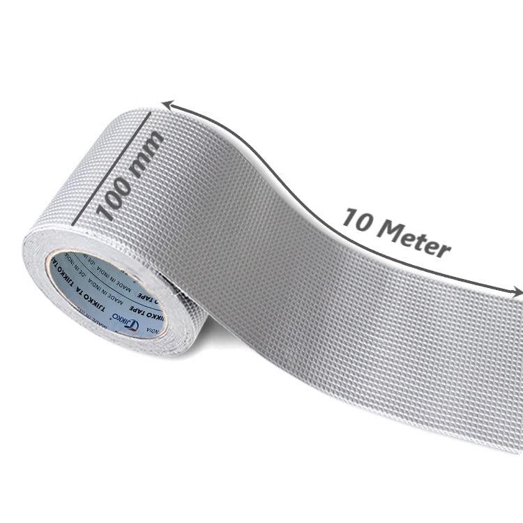 TJIKKO LeakLock Tape. For Waterproof, Roof Patching, Pipe Leaks, Gutter Repair, Window Seals. UV Resistant, All Weather Aluminium Foil Coated Butyl Rubber Flashing Tape. (4 Inch x 10 Meter)