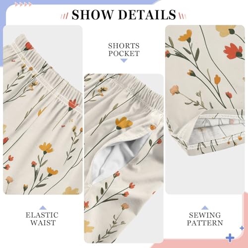 Boys' Pants Simple Bohemian Wildflower Doodle Long Bottoms Jogger Pants Elastic Waist Trousers with Pockets S-XL4