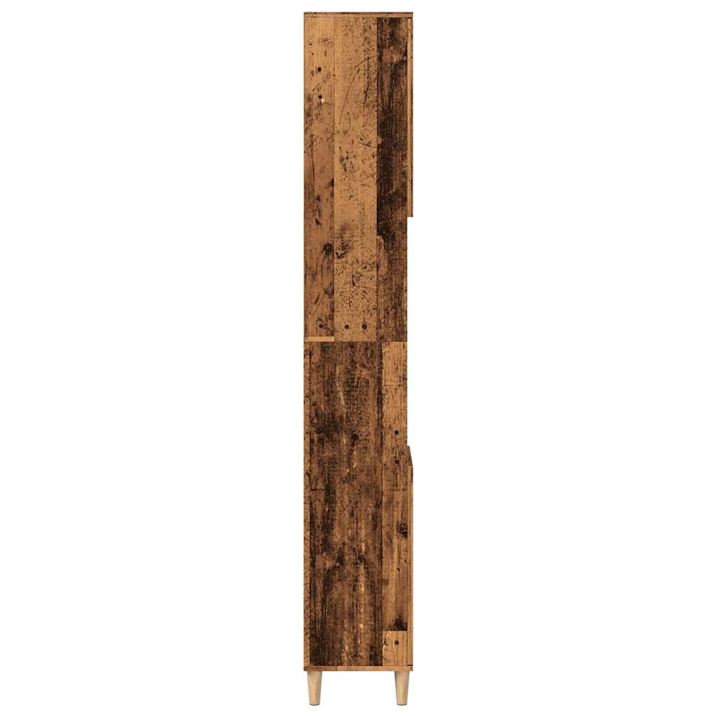 Tocador de baño 30 x 30 x 190 cm, madera vieja, mueble de baño con 6 compartimentos y 2 puertas, patas de madera maciza, armario para debajo del lavabo en aspecto vintage para pequeños baños
