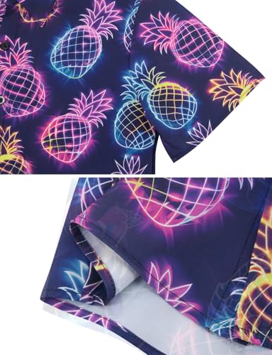 Yoimira Boys Hawaiian Shirt Neon Tropical Print Short Sleeve Button Down for Kids Age 7-143