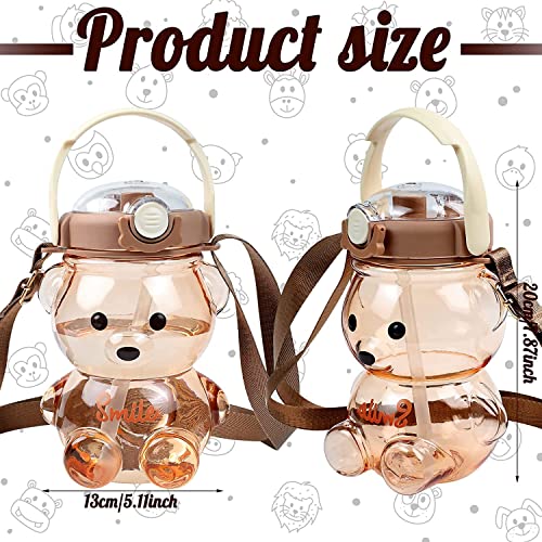 Image of 1 Liter Capacity Cartoon Teddy Bear Water Bottle Sipper Water Bottle Portable Mouth With Straw, Sticker, Strap Smile Teddy Bottle - Multi Color