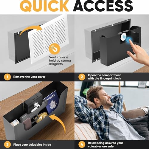 Image of Elder Welder Hidden Wall Safe with Air Vent Cover, Biometric Lock | Easy to Install, Fits Perfectly Between 16 inch Studs, Hidden Safe for Money