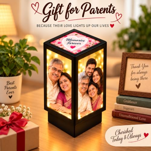 Image of Personalized Rotating Photo Lamp with 4 Photos | Customised 360 Degree LED Memory Lamp | Birthday, Anniversary, Wedding Gift for Couple, Kids, Parents & Family