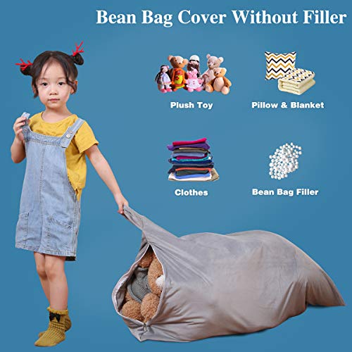 Stuffed Animal Storage Bean Bag Chair for Kids and Adults. Luxury Velvet Stuffie Seat - Cover ONLY( Grey 200L/52 Gal )