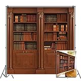 Laeacco Vintage Bookshelf Backdrop 8x8ft Vinyl Photography Background Classical Study Bookshelf Stacked Books Educator Teacher Writer Pupil Professor Shoot Nostalgia Wallpaper Wedding Library
