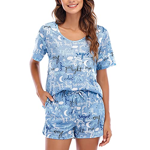 Image of MOYEE Womens Pajama Sets Soft Short Sleeve Shirt and Shorts 2 Pieces Lounge Outfit Sets with Pockets