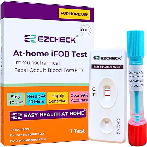 EZCHECK® at-Home iFOB Test (1 Test) Immunochemical Fecal Occult Blood Test (FIT) for Colon Health Screening, Colon Cancer Screening, Colorectal Cancer Screening, Colon Disease Test