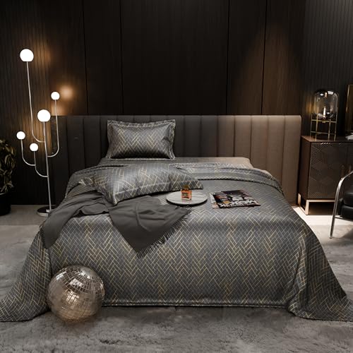 Image of Stoa Paris 300TC UltraSatin Printed Double Bedsheet with 2 Pillow Covers, Gentle on Skin & Hair, Wrinkle & Fade Resistant, Aesthetic Home Decor, Gift for Couple, Starlit Night - Grey (228cm x 254cm)